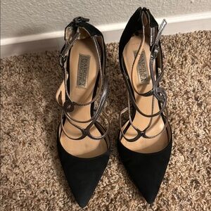 Badgley Mischka Black Suede Heels with Criss-Cross Straps